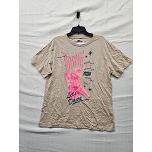 David Bowie Womens Graphic Let's Dance T-Shirt Tan Cotton Casual Size Small